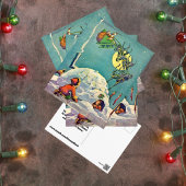 Vintage Kerstmis Eskimo Igloo Santa Flying Briefkaart