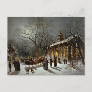 Vintage kerstmis Eve scène Feestdagenkaart