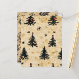 Vintage Kerstmis Evergreen Pine Trees Scrapbook
