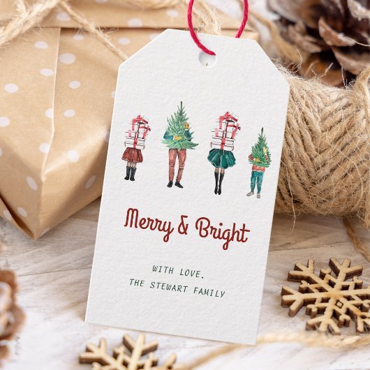 Vintage Kerstmis Familie Waterverf Script Cadeaulabel