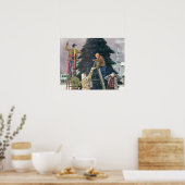 Vintage Kerstmis, familieaanstekers op bomen Poster (Keuken)