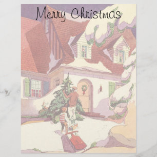 Vintage Kerstmis, Familiehuis in de sneeuw