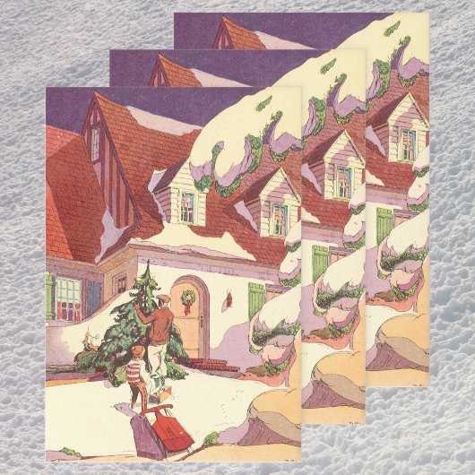 Vintage Kerstmis, Familiehuis in de sneeuw Inpakpapier Vel