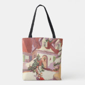 Vintage Kerstmis, Familiehuis in de sneeuw Tote Bag (Achterkant)