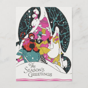 Vintage Kerstmis, Fancy Victoriaans Town People Feestdagenkaart