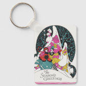 Vintage Kerstmis, Fancy Victoriaans Town People Sleutelhanger (Voorkant)