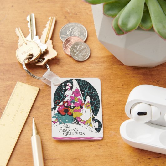 Vintage Kerstmis, Fancy Victoriaans Town People Sleutelhanger (Bureau)