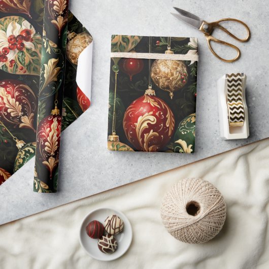 Vintage Kerstmis fantasie Bloemen Patroon Cadeaupapier (Crafts)