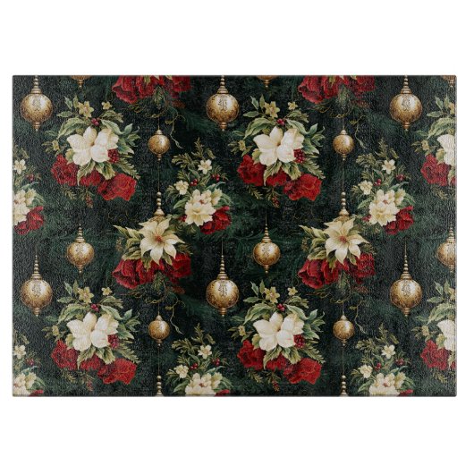 Vintage Kerstmis fantasie Bloemen Patroon Snijplank (Voorkant)