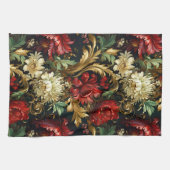 Vintage Kerstmis fantasie Bloemen Patroon Theedoek (Horizontaal)