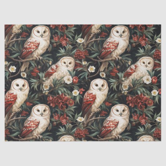 Vintage Kerstmis fantasie Bloemen Uil Patroon Tissuepapier (Voorkant)