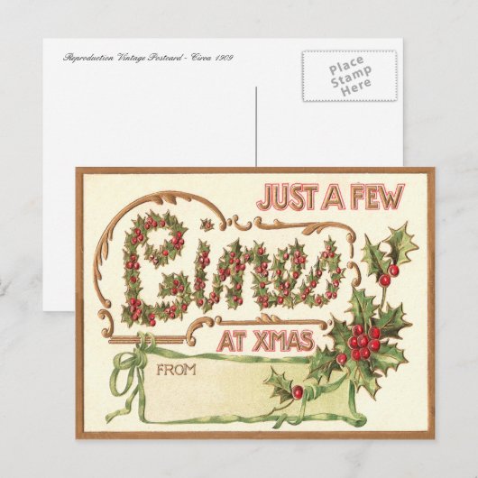 Vintage Kerstmis Feestdagenkaart (Voorkant / Achterkant)