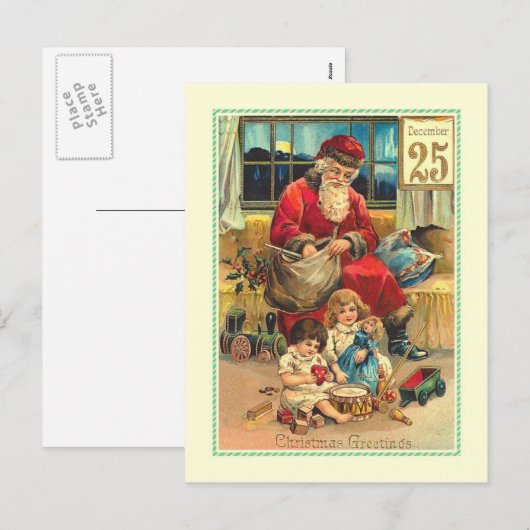 Vintage Kerstmis Feestdagenkaart (Voorkant / Achterkant)