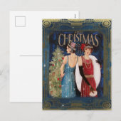 Vintage Kerstmis Flappers Feestdagenkaart (Voorkant / Achterkant)