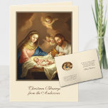 Vintage Kerstmis Geboorte Jezus Maria Jozef Feestdagen Kaart<br><div class="desc">Met een prachtige kerststal met Jezus,  Maria en Sint Jozef en aanbiddende hemelse engelen. Binnen is een kerstschrift vers en hetzelfde afbeelding als op de voorkant in een ovaal lijst. Alle tekst en lettertypen kunnen worden gewijzigd.</div>