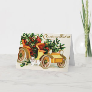 Vintage Kerstmis Gedecorreerde Wagon met luidop Kaart