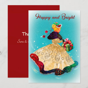 Vintage Kerstmis geschenkdoos goud glitter meisje Bedankkaart