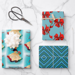 Vintage Kerstmis geschenkdoos goud glitter meisje Inpakpapier Vel