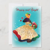 Vintage Kerstmis geschenkdoos goud glitter meisje Kaart (Voorkant)