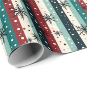 Vintage Kerstmis Gestreept Patroon met Sneeuwvlokk Cadeaupapier (Rol Hoek)