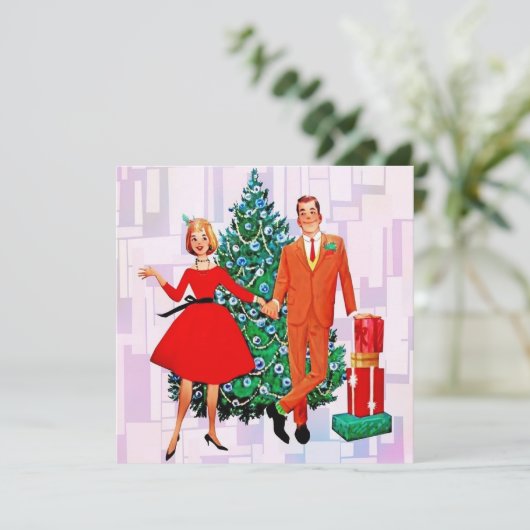 Vintage Kerstmis getrouwd paar Feestdagenkaart (Staand voorkant)