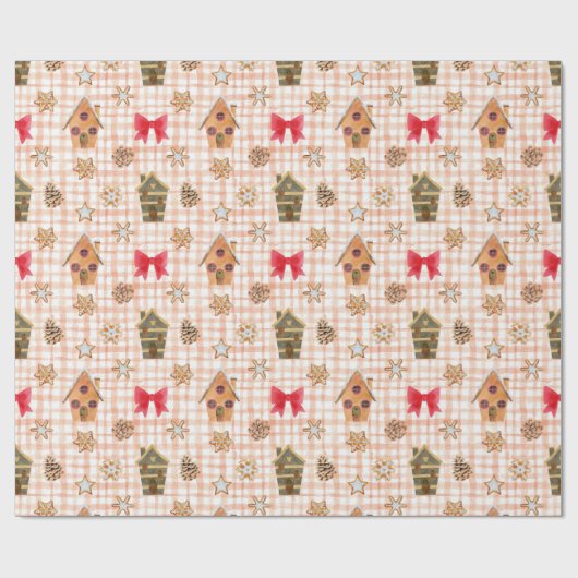 Vintage Kerstmis Gingham Pattern Cadeaupapier (Vlak)