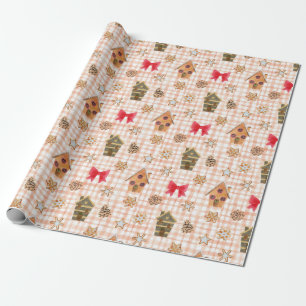 Vintage Kerstmis Gingham Pattern Cadeaupapier