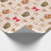 Vintage Kerstmis Gingham Pattern Cadeaupapier (Hoek)