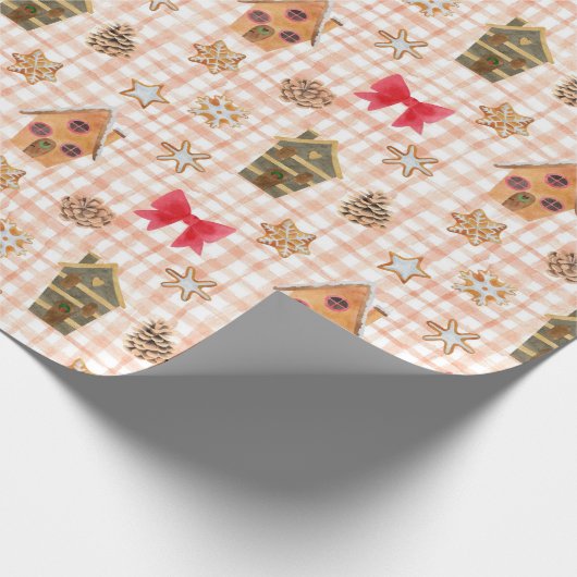 Vintage Kerstmis Gingham Pattern Cadeaupapier (Hoek)