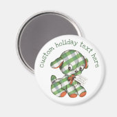 Vintage Kerstmis Gingham Puppy Dog stuffe Animal Magneet (Voorkant / Achterkant)