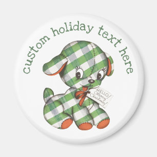 Vintage Kerstmis Gingham Puppy Dog stuffe Animal Magneet