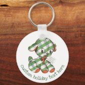 Vintage Kerstmis Gingham Puppy Dog stuffe Animal Sleutelhanger (Voorkant)