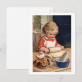 Vintage Kerstmis - Girl Baking Cookies Feestdagenkaart (Voorkant / Achterkant)