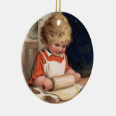 Vintage Kerstmis - Girl Baking Cookies Keramisch Ornament (Rechts)