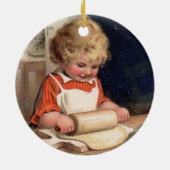 Vintage Kerstmis - Girl Baking Cookies Keramisch Ornament (Achterkant)