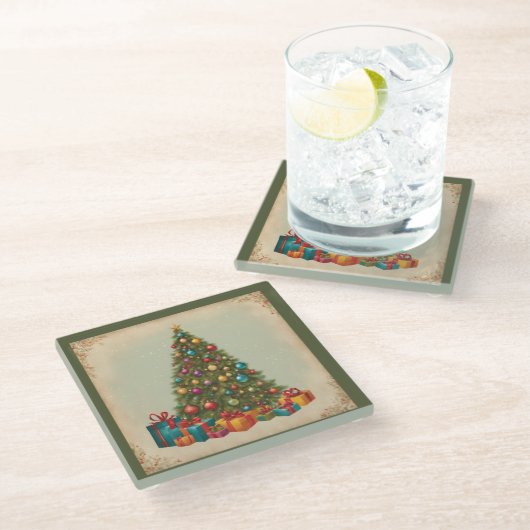 Vintage Kerstmis Glazen Onderzetter (Schuin)