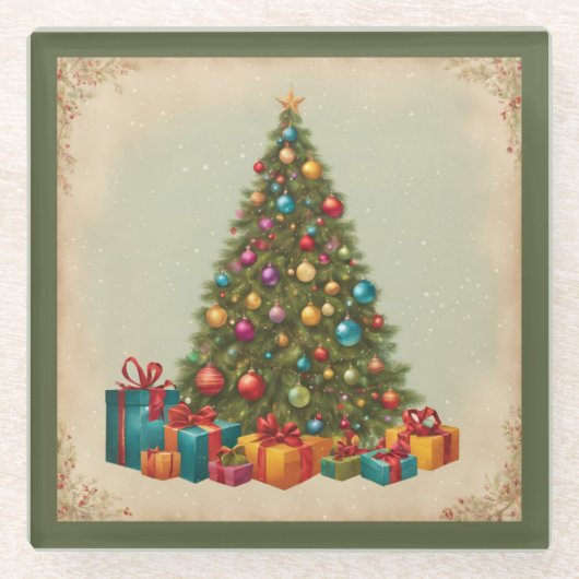 Vintage Kerstmis Glazen Onderzetter (Voorkant)