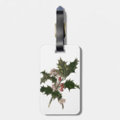 Vintage Kerstmis, Green Holly Plant met Berries Bagagelabel (Achterkant verticaal)