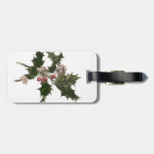 Vintage Kerstmis, Green Holly Plant met Berries Bagagelabel (Achterkant horizontaal)