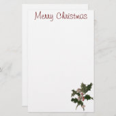Vintage Kerstmis, Green Holly Plant met Berries Briefpapier (Voorkant / Achterkant)