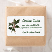Vintage Kerstmis, Green Holly Plant met Berries Etiket (Insitu)
