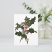 Vintage Kerstmis, Green Holly Plant met Berries Feestdagenkaart (Staand voorkant)