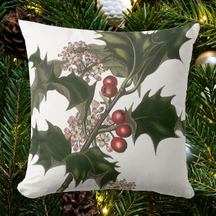 Vintage Kerstmis, Green Holly Plant met Berries Kussen