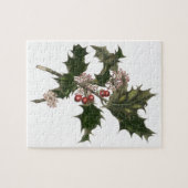 Vintage Kerstmis, Green Holly Plant met Berries Legpuzzel (Horizontaal)