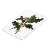 Vintage Kerstmis, Green Holly Plant met Berries Magneet (Linkerzijde)