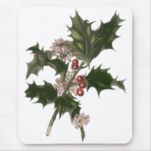 Vintage Kerstmis, Green Holly Plant met Berries Muismat