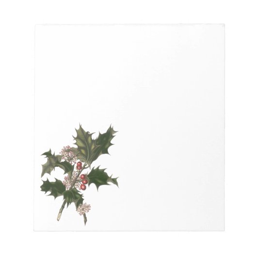 Vintage Kerstmis, Green Holly Plant met Berries Notitieblok (Voorkant)