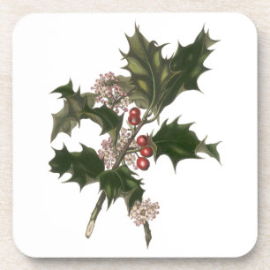 Vintage Kerstmis, Green Holly Plant met Berries Onderzetter