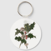 Vintage Kerstmis, Green Holly Plant met Berries Sleutelhanger (Achterkant)