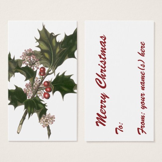 Vintage Kerstmis, Green Holly Plant met Berries Visitekaartjes (Voorkant /achterkant)